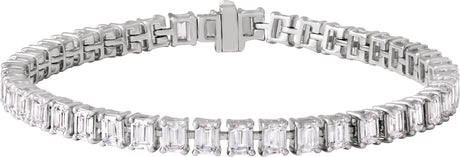 14K Gold Emerald Lab-Grown Diamond Line Bracelet – 10 1/2 CTW - White Gold
