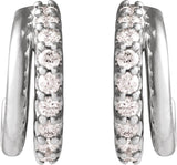 14K Gold Round Natural Diamond Accented Hoop Earrings IX - White Gold - view 6