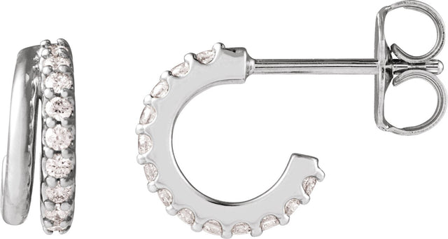 14K Gold Round Lab-Grown Diamond Accented Hoop Earrings – 1.2mm Stones - White Gold - view 5
