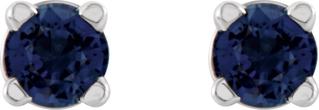 14K Gold Lab-Grown Blue Sapphire Round 4-Prong Lightweight Stud Earrings - White Gold - view 6
