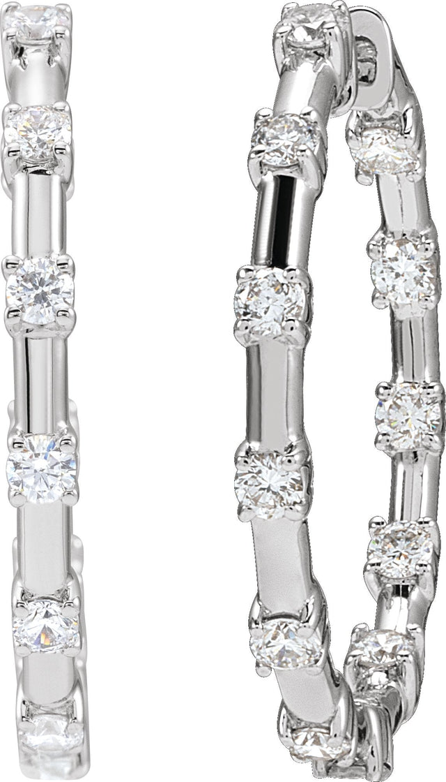 14K Gold Round Lab-Grown Diamond Inside-Outside Hoop Earrings – 1 CTW - White Gold - view 2