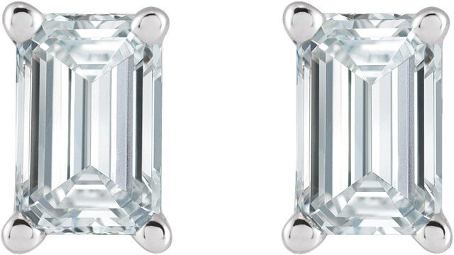 14K Gold Natural Diamond Emerald 4-Prong Stud Earrings - White Gold - view 4