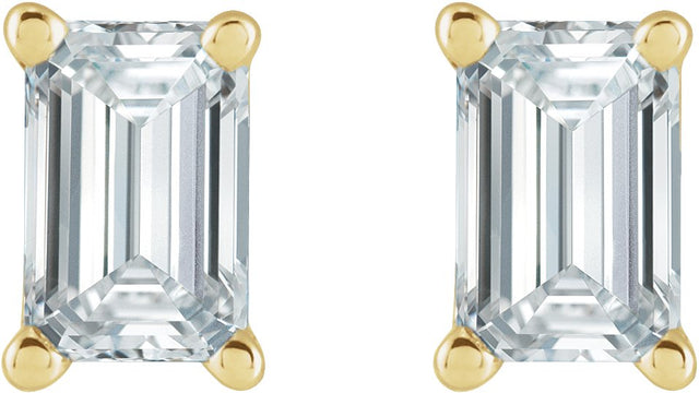 14K Gold Natural Diamond Emerald 4-Prong Stud Earrings – 5x3mm - Yellow Gold - view 4