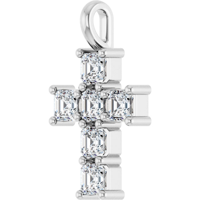 10K Gold Round Lab-Grown Diamond Accented Cross Pendant - White Gold - view 5