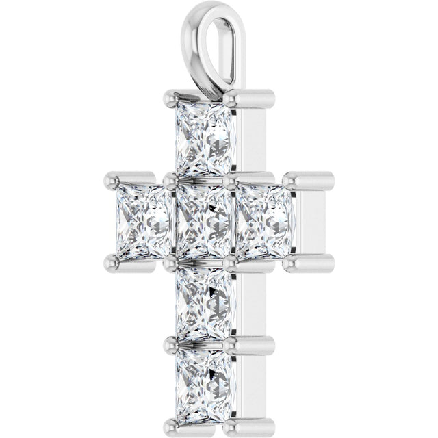 10K Gold Square Lab-Grown Diamond Accented Cross Pendant - White Gold - view 5
