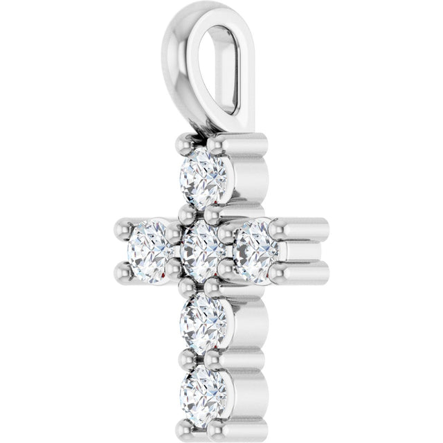 10K Gold Round Lab-Grown Diamond Accented Cross Pendant - White Gold - view 5