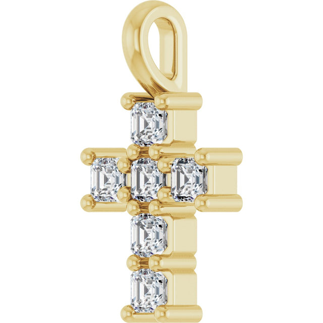 14K Gold Asscher Natural Diamond Accented Cross Pendant - Yellow Gold - view 5