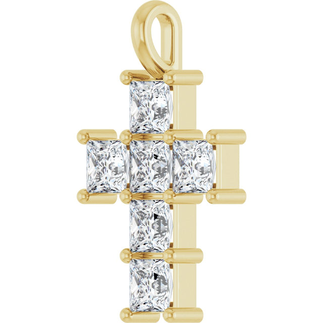 10K Gold Round Lab-Grown Diamond Accented Cross Pendant - Yellow Gold - view 5