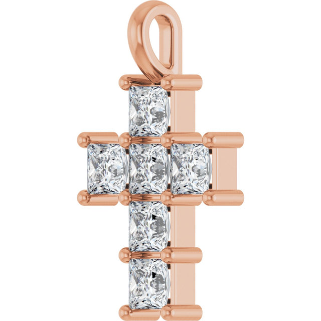 10K Gold Square Lab-Grown Diamond Accented Cross Pendant - Rose Gold - view 5