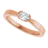 14K Gold Oval Natural Diamond Half-Bezel Solitaire Ring - Rose Gold - view 10