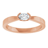 14K Gold Oval Natural Diamond Half-Bezel Solitaire Ring - Rose Gold - view 8
