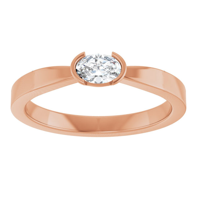 14K Gold Oval Natural Diamond Half-Bezel Solitaire Ring - Rose Gold - view 8