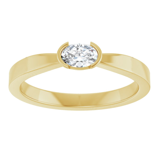 14K Gold Oval Natural Diamond Half-Bezel Solitaire Ring - Yellow Gold - view 8