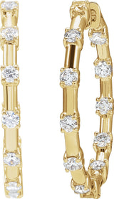 14K Gold Round Lab-Grown Diamond Inside-Outside Hoop Earrings – 1 CTW - Yellow Gold - view 2
