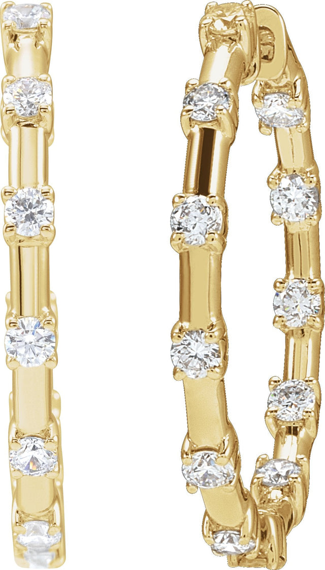 14K Gold Round Lab-Grown Diamond Inside-Outside Hoop Earrings – 1 CTW - Yellow Gold - view 2