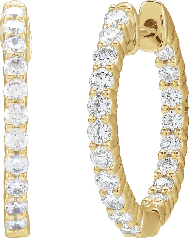 14K Gold Round Lab-Grown Diamond Inside-Outside Hoop Earrings – 1.5-3mm Stones - Yellow Gold - view 6