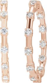 14K Gold Round Lab-Grown Diamond Inside-Outside Hoop Earrings – 1 CTW - Rose Gold - view 2