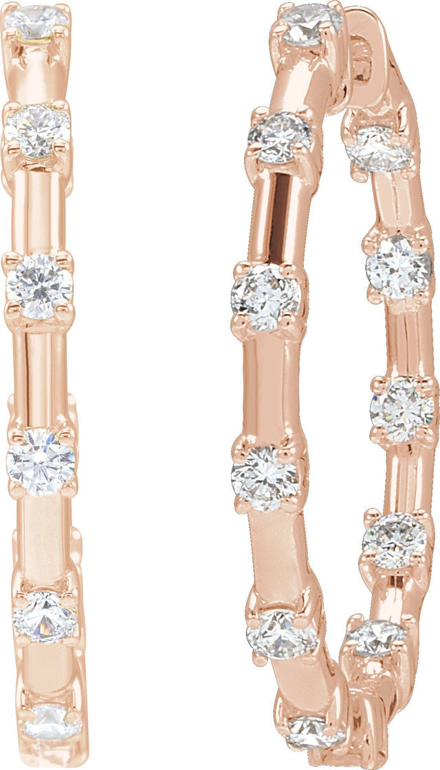 14K Gold Round Lab-Grown Diamond Inside-Outside Hoop Earrings – 1 CTW - Rose Gold - view 2