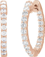 14K Gold Round Lab-Grown Diamond Inside-Outside Hoop Earrings – 1.5-3mm Stones - Rose Gold - view 6