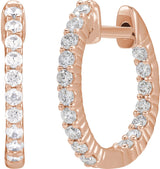 14K Gold Round Lab-Grown Diamond Inside-Outside Hoop Earrings – 1.5-3mm Stones - Rose Gold - view 6
