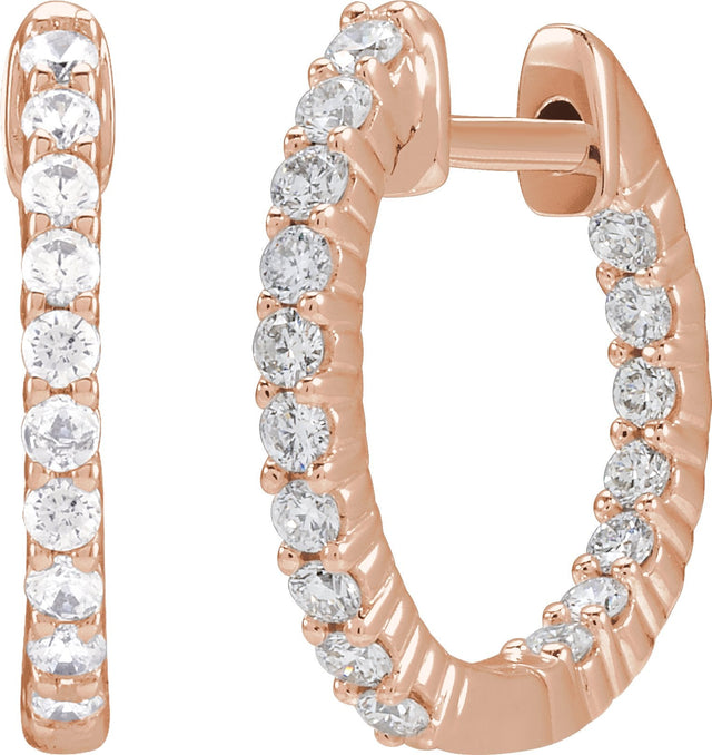 14K Gold Round Lab-Grown Diamond Inside-Outside Hoop Earrings – 1.5-3mm Stones - Rose Gold - view 6