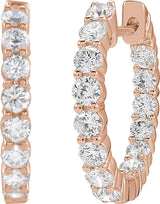 14K Gold Round Lab-Grown Diamond Inside-Outside Hoop Earrings – 1.5-3mm Stones - Rose Gold - view 6