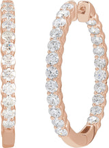 14K Gold Round Lab-Grown Diamond Inside-Outside Hoop Earrings – 1.5-3mm Stones - Rose Gold - view 6
