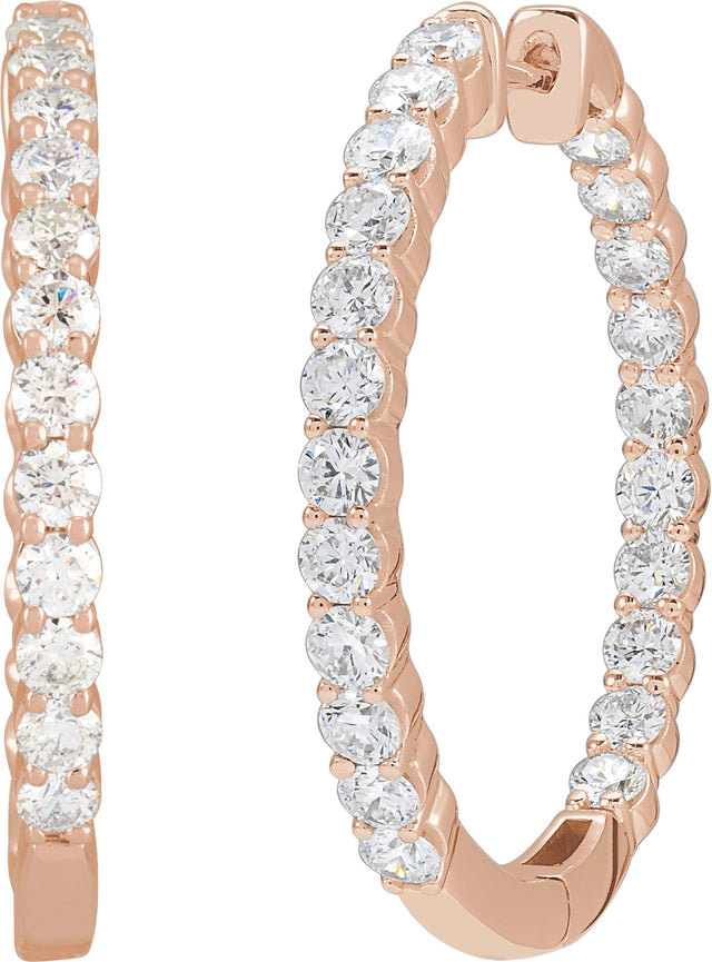 14K Gold Round Lab-Grown Diamond Inside-Outside Hoop Earrings – 1.5-3mm Stones - Rose Gold - view 6
