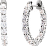 14K Gold Round Lab-Grown Diamond Inside-Outside Hoop Earrings – 2.8mm Stones - White Gold - view 6