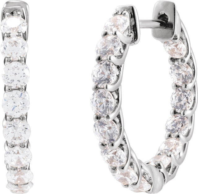 14K Gold Round Lab-Grown Diamond Inside-Outside Hoop Earrings – 2.8mm Stones - White Gold - view 6