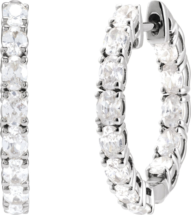 14K Gold Oval Lab-Grown Diamond Inside-Outside Hoop Earrings - White Gold - view 6