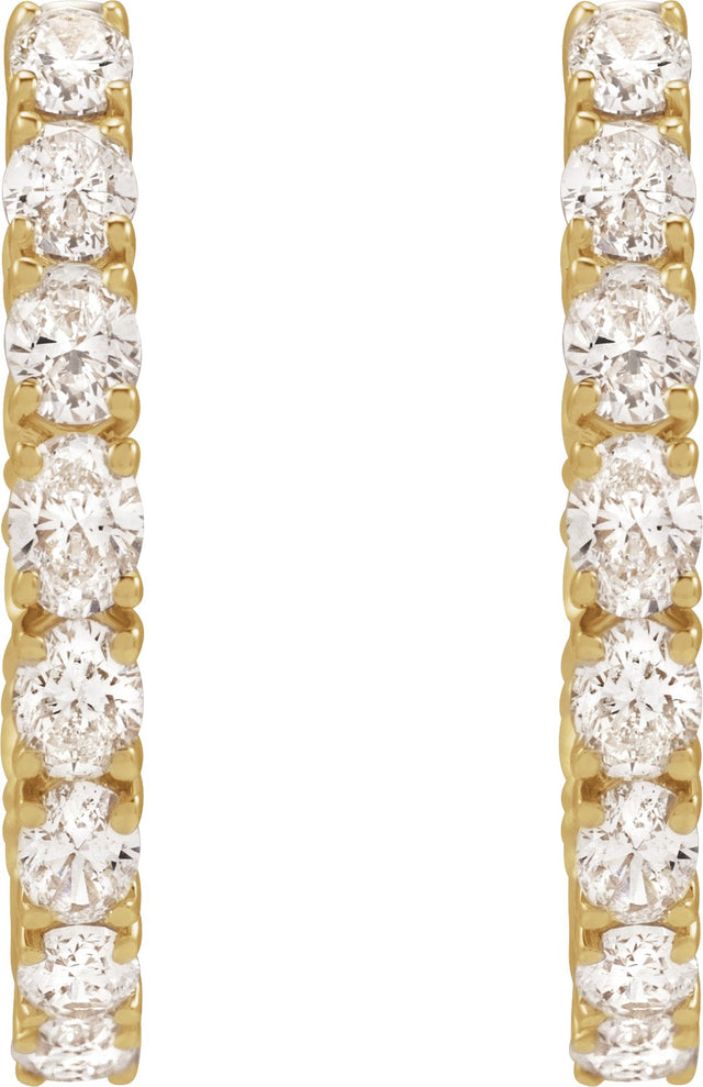 14K Gold Oval Natural Diamond Inside-Outside Hoop Earrings - Yellow Gold - view 7