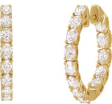 14K Gold Oval Natural Diamond Inside-Outside Hoop Earrings - Yellow Gold - view 6