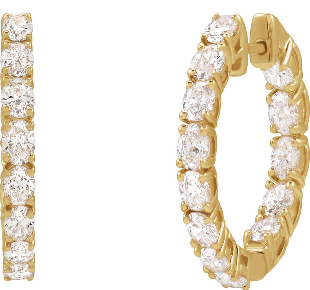 14K Gold Oval Natural Diamond Inside-Outside Hoop Earrings - Yellow Gold - view 6