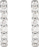 14K Gold Round Lab-Grown Diamond Inside-Outside Hoop Earrings – 2.8mm Stones - White Gold - view 7