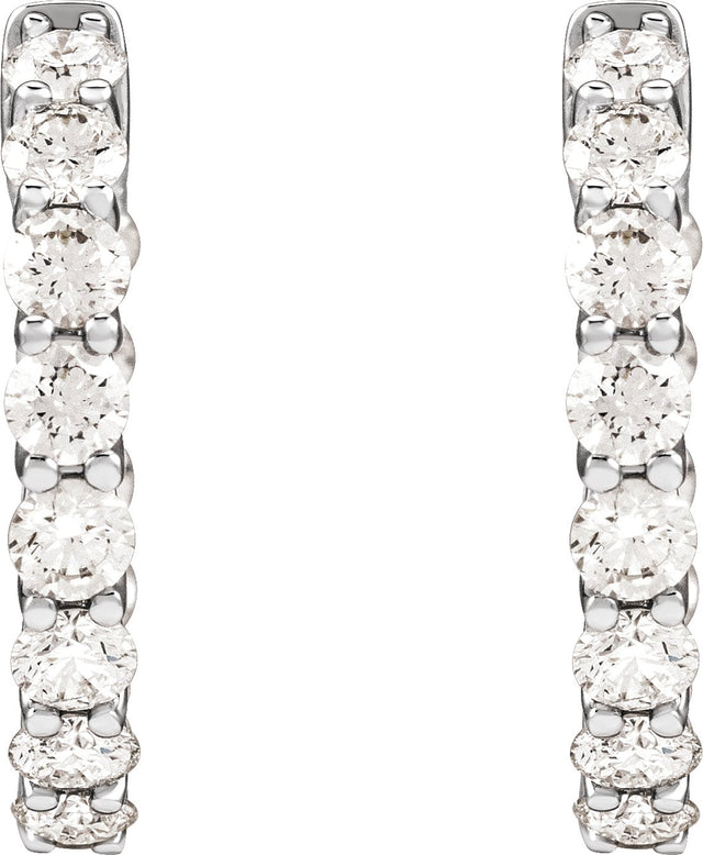 14K Gold Round Lab-Grown Diamond Inside-Outside Hoop Earrings – 2.8mm Stones - White Gold - view 7