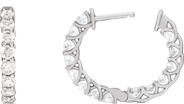 14K Gold Round Lab-Grown Diamond Inside-Outside Hoop Earrings – 2.8mm Stones - White Gold - view 8
