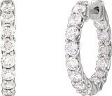 14K Gold Round Natural Diamond Inside-Outside Hoop Earrings – 2.8mm Stones - White Gold - view 5