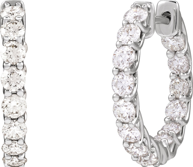 14K Gold Round Natural Diamond Inside-Outside Hoop Earrings – 2.8mm Stones - White Gold - view 5