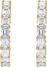 14K Gold Emerald Natural Diamond Inside-Outside Hoop Earrings - Yellow Gold - view 7