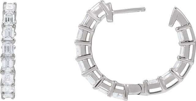 14K Gold Emerald Natural Diamond Inside-Outside Hoop Earrings - White Gold - view 8