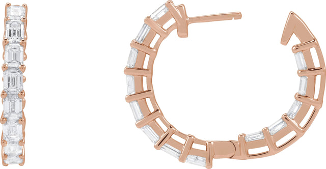 14K Gold Emerald Natural Diamond Inside-Outside Hoop Earrings - Rose Gold - view 8