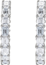 14K Gold Emerald Natural Diamond Inside-Outside Hoop Earrings - White Gold - view 7