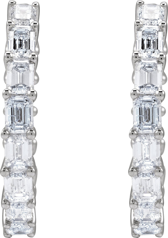14K Gold Emerald Natural Diamond Inside-Outside Hoop Earrings - White Gold - view 7