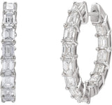 14K Gold Emerald Natural Diamond Inside-Outside Hoop Earrings - White Gold - view 6