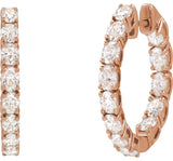 14K Gold Oval Natural Diamond Inside-Outside Hoop Earrings - Rose Gold - view 9