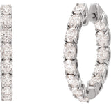 14K Gold Oval Natural Diamond Inside-Outside Hoop Earrings - White Gold - view 6