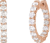 14K Gold Round Natural Diamond Inside-Outside Hoop Earrings – 2.8mm Stones - Rose Gold - view 6