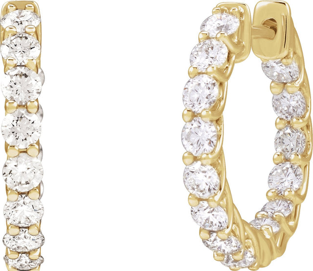 14K Gold Round Natural Diamond Inside-Outside Hoop Earrings – 2.8mm Stones - Yellow Gold - view 6