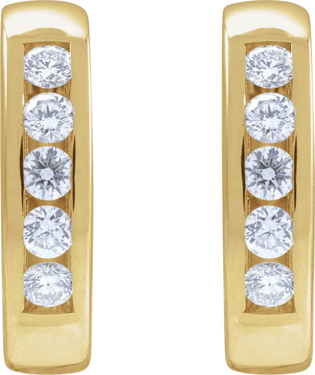 14K Gold Round Natural Diamond Hinged Hoop Earrings – 2-2.5mm Stones - Yellow Gold - view 5